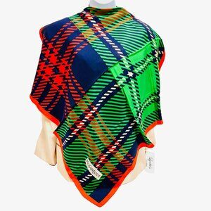 Scarf YVES SAINT LAURENT 100%  Silk 31"green orange blue stripe check  (30)